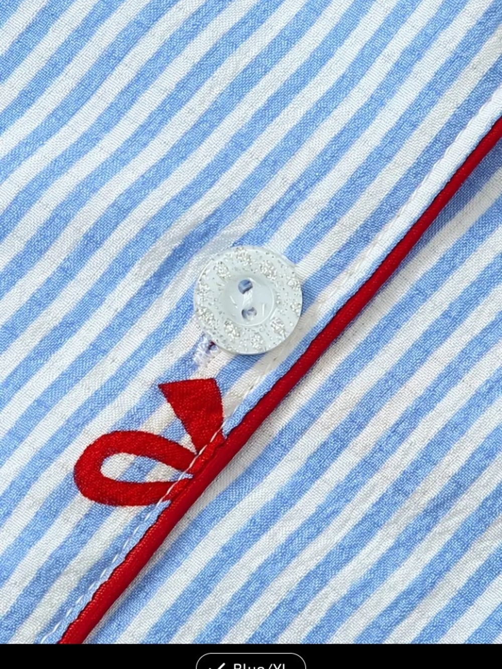 Blue Striped Red Bow Cotton Short Pajama Set - Women - Picture 4 of 6